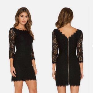 Diane Von Furstenberg Black Lace Long Sleeve Dress